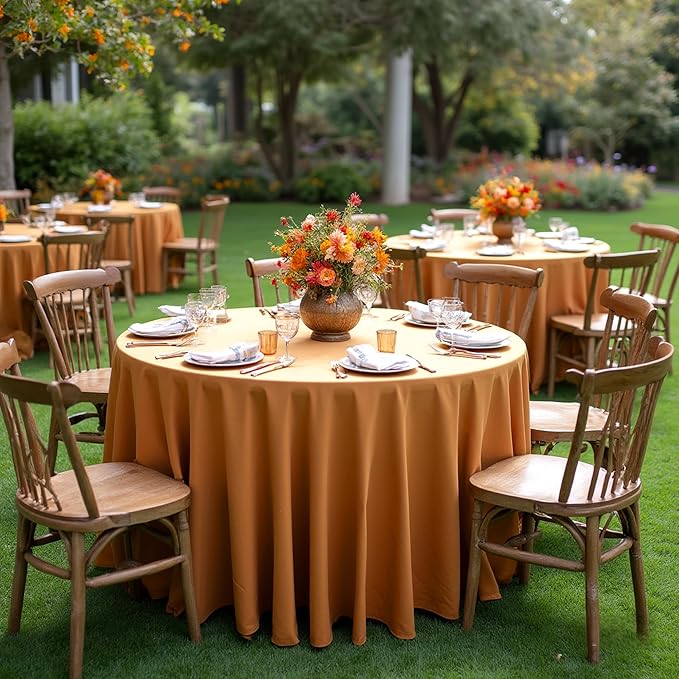 sancua Thanksgiving Round Tablecloth 132 Inch Diameter, 6 Pack Bronze, Circle Polyester Fabric Light Brown Fall Table Cloth Cover for Harvest Wedding Party Reception Banquet (Fit 54-96 Inch Tables)