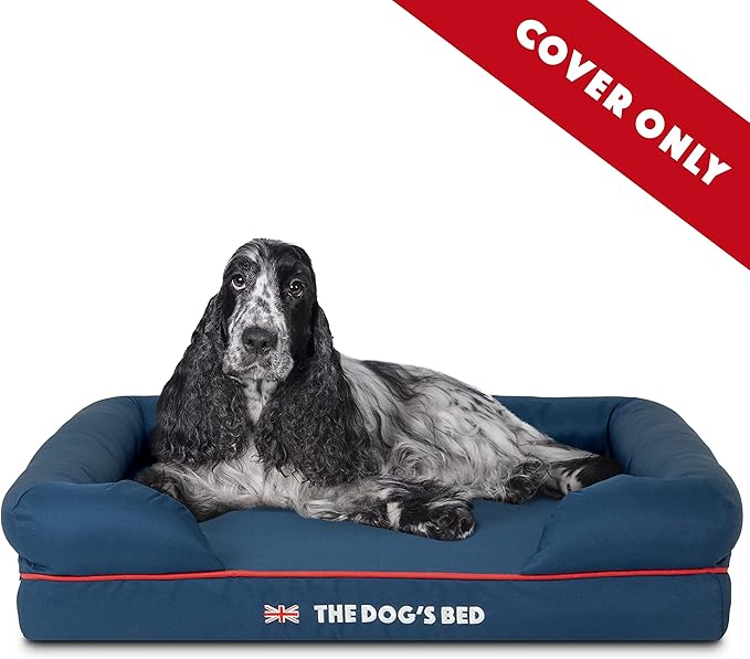 The Dog's Bed Replacement Outer Cover for The Dog's Bed Orthopedic Memory Foam Dog Bed. Washable Oxford Fabric, Medium (Blue with Red Piping UK Embroidery Flag) Veterinary Approved