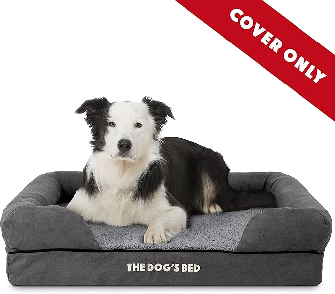 The Dog's Bed Replacement Outer Cover ONLY (Outer Cover ONLY - NO Bed, NO Waterproof Inner) for The Dog's Bed, Washable Plush Fabric, Large Grey Plush, Veterinary Approved