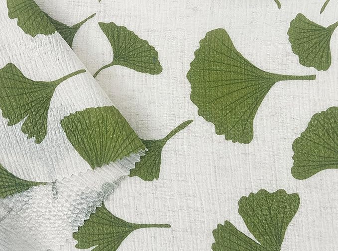 Linen Rayon Blend Fabric by The Linen Lab – Lightweight, Soft, Pre-Washed Material for Sewing, Clothing, Crafts & DIY (3 Yard pre Cut, Green Ginkgo with Subtle Wrinkle Effect)