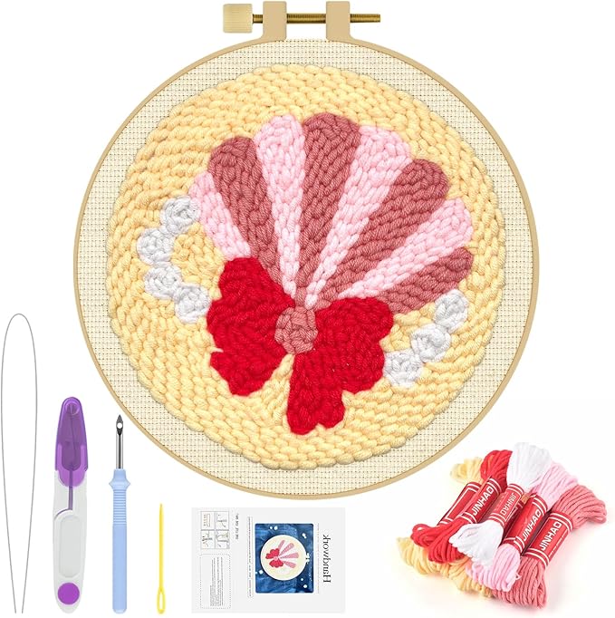 ERKOON Punch Needle Kit Adults Beginners, DIY Easy Sea Animals Embroidery Set for Starter Art Craft, Needling Punch Project with Patterns, Tools, Yarns, Hoop, Instruction (Shell)
