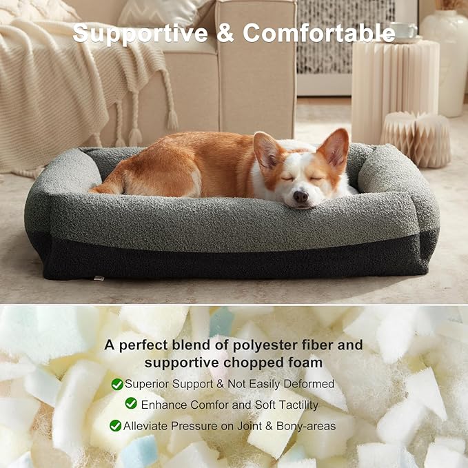 FURTIME Washable Dog Bed Large Sized Dogs, Washable Comfy Fluffy Large Dog Bed, Removable Zipper Cover Machine Wash, Soft Orthopedic Bed Durable Pet Cuddler with Anti-Slip Bottom, 36"x27"x8",Dark Grey