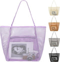 Fammart Mesh Beach Bag, Large Beach Tote with Zipper Pocket for Family Pool Bag for Toys & Vacation Essentials