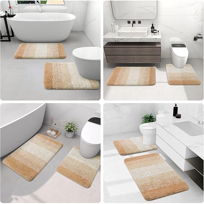 Arotive Microfiber Bathroom Rugs, Shaggy Soft and Absorbent Bath Rug, Non-Slip, Thick Plush Machine Washable Dry Bath Mats for Bathroom, Tub and Shower, 47x17, Beige, Rectangular