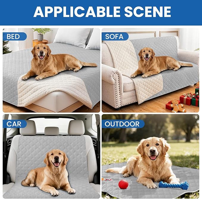 CYCMACO Waterproof Dog Bed Cover, Non-Slip Dog Blanket for Couch, Couch Covers for Dogs Washable, Pet Blanket for Furniture, Pet Bed Mat for Sofa, Car, Pet Supplies (82x102 Inch, Light Grey)