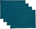 Solino Home Linen Cloth Placemats Set of 4-100% Pure Linen Hemstitch Chambray Teal Placemats 14 x 19 Inch - Milan Hemstitch Table Place Mats for Spring, Easter, St Patricks Day