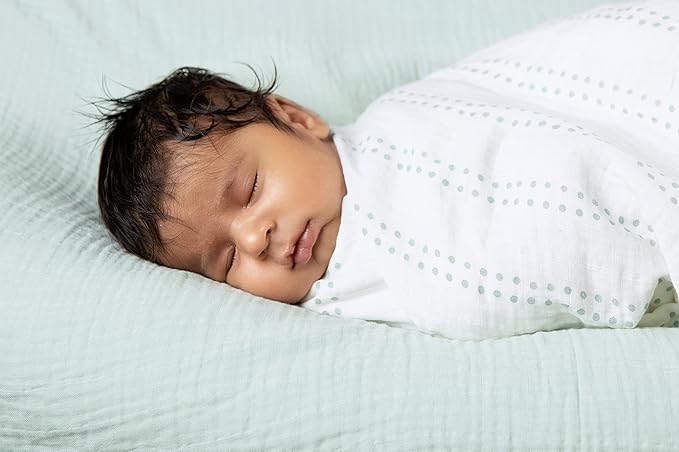 Sticky Toffee Muslin Swaddle Baby Blanket, Mint Green and Cream Dots, 47 x 47 in, Soft Breathable Oeko-Tex Cotton Newborn Wrap and Receiving Blanket