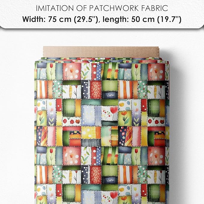 Patchwork Cactus Cotton Fabric Panel – Six 10×10 inch Designs + Bonus 29.5×19.6 inch Patchwork Sheet, 100% Turkish Cotton 140 GSM