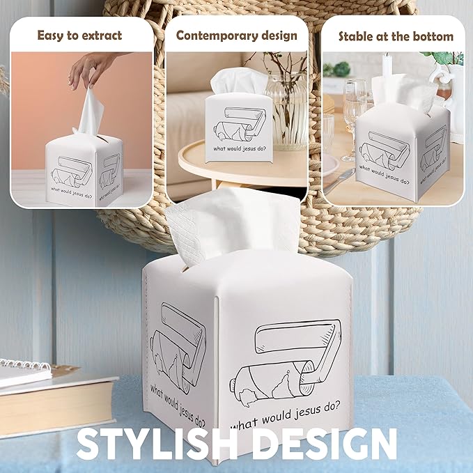 Christian Gifts Square Tissue Box Cover, Funny Quote Gift Ideas for Friends Coworker, What Would Jesus Do, Bathroom Toilet Decor, Housewarming New Home Favor-(5.2 Inches)