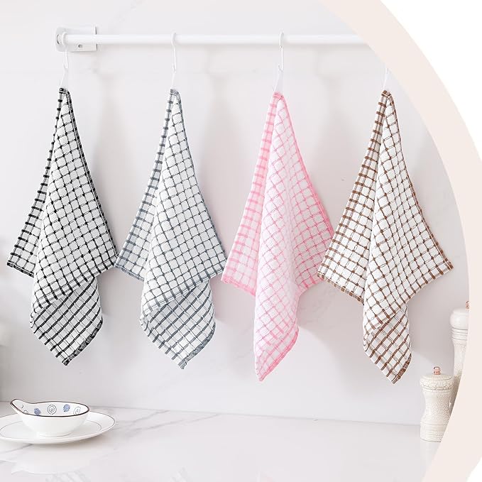Kitinjoy Cotton 24 Pack Terry Kitchen Dish Cloths, 12 x 12 Inches Super Soft and Absorbent Dish Rags, Quick Drying Dish Towels for Washing Dishes, Black