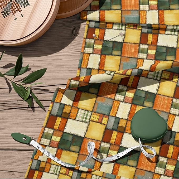 Golden Harvest Patchwork Cotton Fabric – Premium Turkish Printed Cotton 140 GSM, Pre-Cut 61 x 36.6 Inches, Quilting & Sewing Fabric for Crafts, Home Decor & DIY Projects
