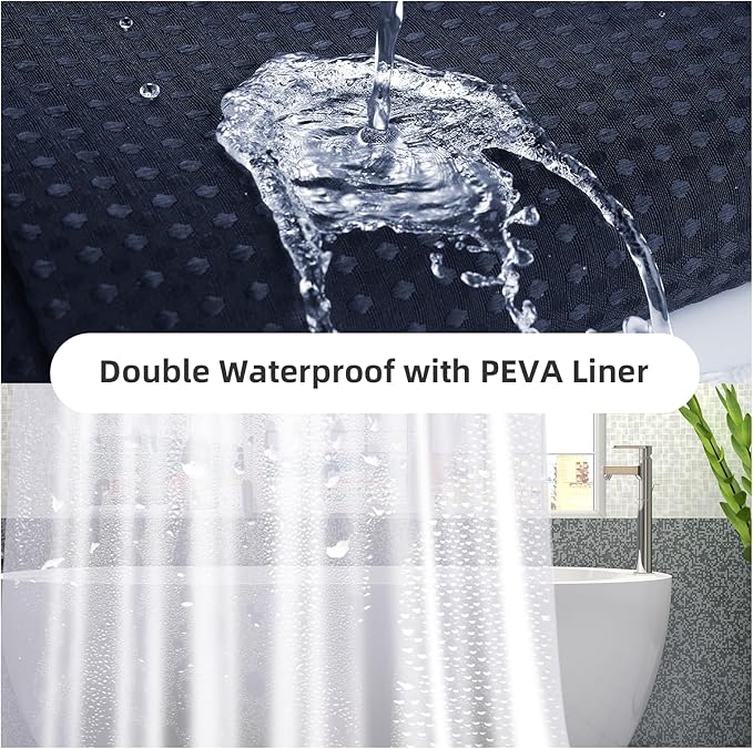 LaCyan 3 in 1 Waterproof Waffle Weave Shower Curtain and Clear Liner Set with 12 Stainless Steel Hooks Double Sided for Bathroom 72 Inches Heavy Duty Polyester Fabric Shower Curtains 72x84