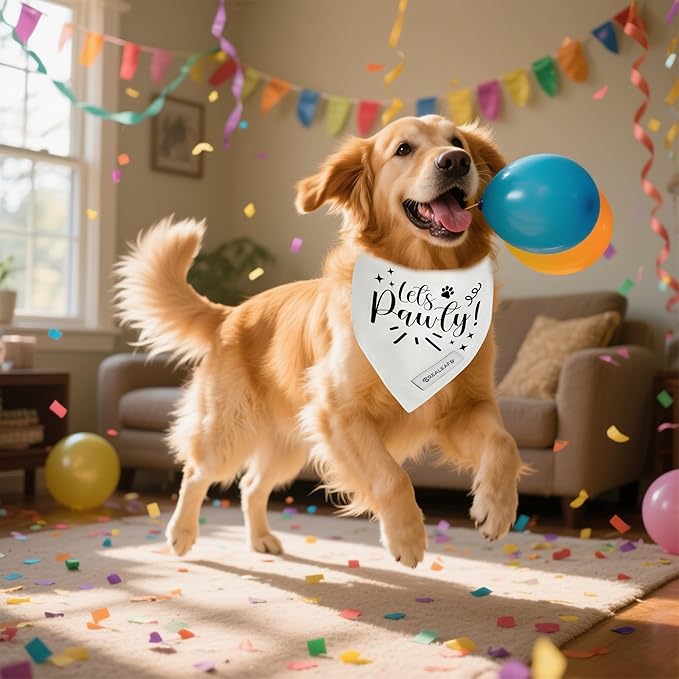 Realeaf Lets Pawty Dog Bandana,Wedding Birthday Party Outfit for Boy and Girl, Premium Durable Fabric, Engagement Announcement for Large and XLarge Dogs (Large)