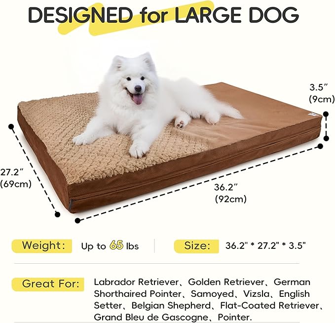 Sytopia Washable Indestructible 36" Dog Bed for Large Dogs – Double-Sided Plush, Waterproof, Removable Cover, Thick Orthopedic Support, Durable Multi- Size Comfort Clearance Indoor Flat Dog Bed