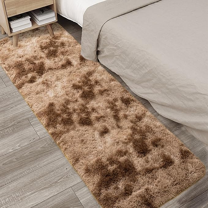 2x6 ft Soft Brown Runner Rugs for Bedroom Living Room Plush Fluffy Rug Shag Rug Carpet Non Slip Washable for Nursery Dorm Fuzzy Bedside Rug Runner for Kids Girls Room Home Decor