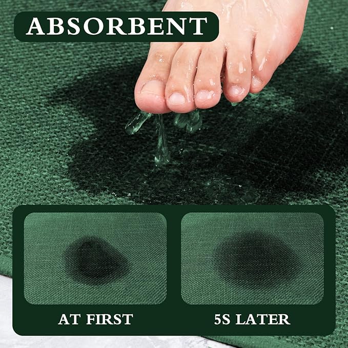 YIHOUSE Green Bathroom Rug Sets 2 Piece, Bath Mat Quick Dry, Thin Bath Rug Set, Absorbent Bath Mat for Bathroom Non Slip Washable for Toilet and Floor 17.5"x24"U+17"x24"