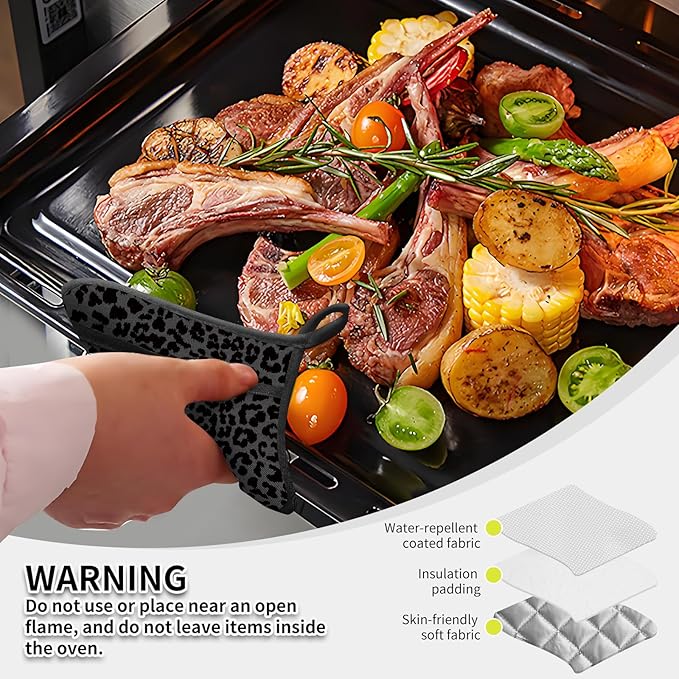 2 Pack Pot Holders for Kitchen Clearance, Cute Hot Pads, Funny Oven Pot Holders, Potholders Sets for Kitchen Heat Resistant Luxury Black Leopard