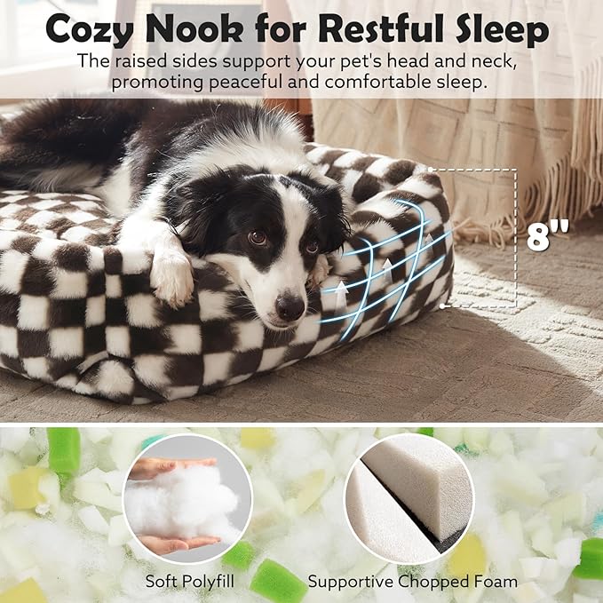JOEJOY Large Dog Beds Large Sized Dog, Rectangle Washable Orthopedic Corduroy Fleece Pet Bed with Removable Zipper Cover, Cute Soft Calming Puppy Bed with Non Skid Bottom