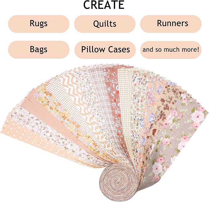 Hanjunzhao Jelly Roll Fabric Strips for Quilting, Crafting, and Sewing, 42 Strip Jelly Rolls Fabric Clearance, Soft Cotton for Blanket, Rug, Upholstery, Home Decor, and Purse Making, Light Coffee