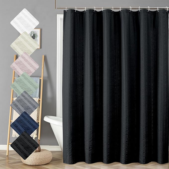 Aiyufeng Moga Black Shower Curtain 84 Inches Long, 3D Embossed Textured Fabric Shower Curtain for Bathroom - Soft Cloth & Hotel Spa Luxury, Machine Washable, 72X84, Black