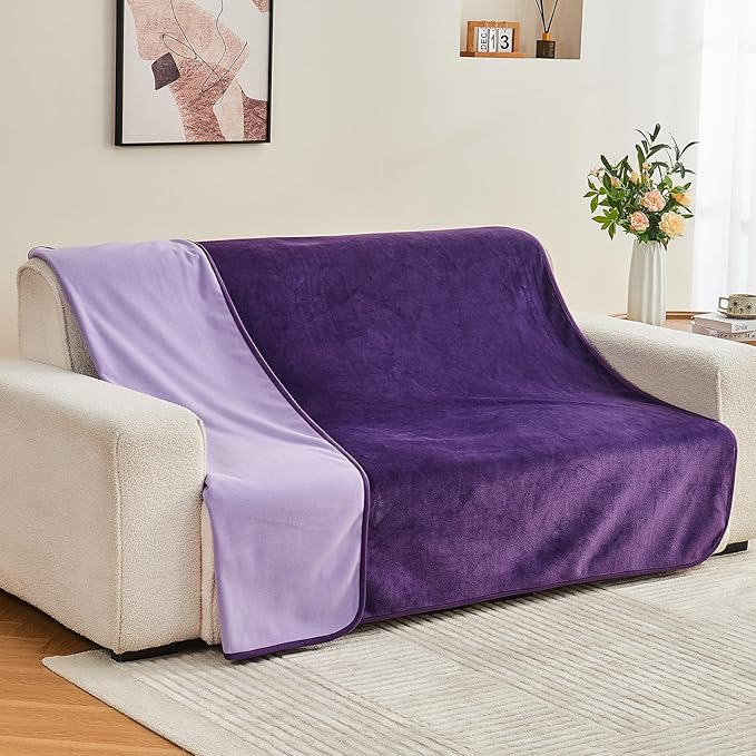Yaning Waterproof Blanket 80"x90" for Adults, Reversible Waterproof Bed Cover for Dogs Cats Pets, Soft Leakproof Blanket for Bed Couch Sofa Furniture Protector, Dark Purple/Light Purple