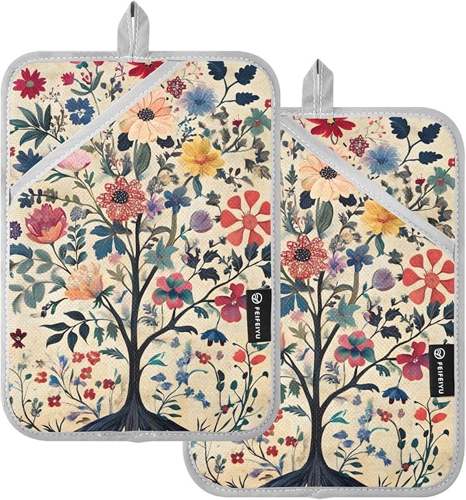 Pot Holders Set of 2 Flowers Pattern Hot Pads for Kitchen Heat Resistant Potholders Sets for Kitchen and Baking 7x9.8in
