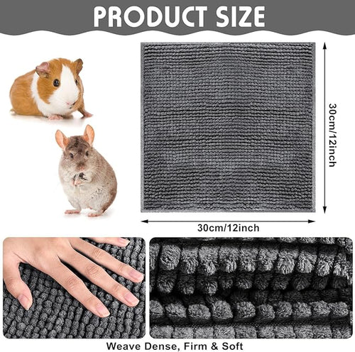 Amylove 4 Pcs Guinea Pig Cage Liner Guinea Pig Bedding Dog Door Mat for Muddy Pet Paws Washable Chenille Pee Pads Small Animal Sleeping Bed for Bunny Hamster(12 x 12 Inch,Square,Dark Gray)