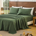 Bedlifes 100% French Pure Linen Sheets King Size Breathable and Cooling Flax Sheet Set Soft Durable and Moisture Wicking 16 Inch Deep Pocket-4 Piece(King,Forest Green)