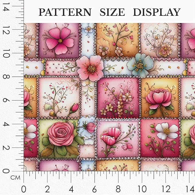 Soft Rose Garden Patchwork Cotton Fabric Panel 61 x 36.6 Inches, Floral Vintage Quilt Pattern, Pink Pastel Tones, 100% Cotton 140 GSM