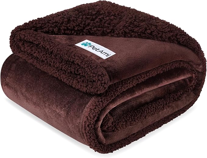 PetAmi Waterproof Dog Blanket for Queen Bed Large XL Dog Throw for Couch Cover Leakproof Furniture Protection, Sherpa Fleece, Reversible Soft Washable 90x90 Brown Brown