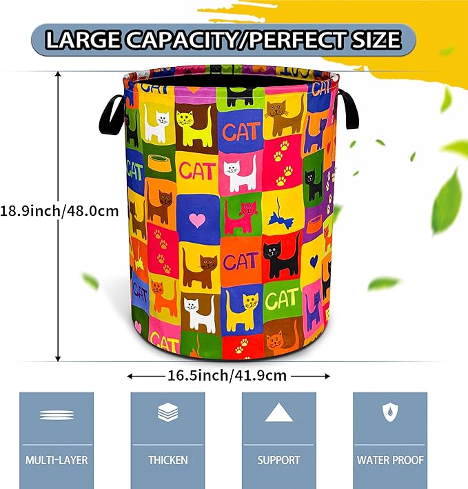 NUTAINLA Cute Cat Laundry Basket Funny Pet Foldable Oxford Cloth Funny Tote Bag Laundry Hamper Clothes Storage Bucket Toy Organizer For Bathroom/Laundry Storage/Bedroom 18.9x16.5 Inch