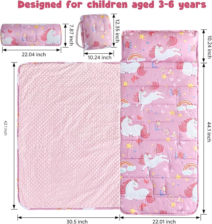DJY Toddler Nap Mat,Kid Slumber Bag with Removable Pillow & Minky Blanket,Soft Sleeping Mat Perfect for Daycare,Preschool,Kindergarten,Travel