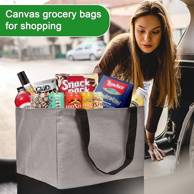 CNaiyunpin Canvas Reusable Grocery Bags Heavy Duty, 8.3 gal Foldable Large Tote Bag with Handles, Holds 60 lbs Canvas Shopping Bags, 1 Pack