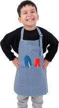 Kids Aprons for Cooking Waterdrop Resistant Aprons for Girl & Boy Toddler Apron for Painting, Gardening, Baking, Smock (Plaid Navy Blue, Small (3-5 years))