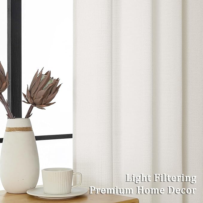Lecloud Bessie Light Filtering Ivory Curtains 54 Inch Length 2 Panels for Bedroom Living Room, Airy & Privacy Curtains with Dual Rod Pocket, Rustic Window Drapes for Home Decor, Each 30 W x 54 L