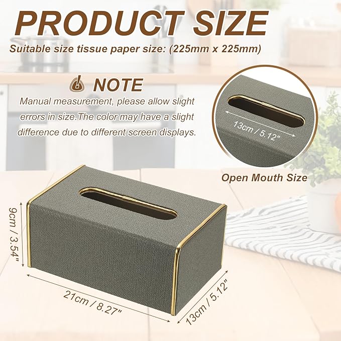 uxcell Tissue Box Cover, Rectangle Modern Tissue Box Holder with Magnetic Closure for Living Room Bedroom Office Hotel Desk (8.3"x5.1"x3.5", Drak Gray)