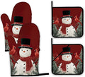 Christmas Snowman Oven Mitts and Pot Holders,Cardinal Heat Resistant Oven Mitts Gloves and Pot Holder for Home Kitchen Decorations Cooking Baking BBQ Gifts,Set of 4