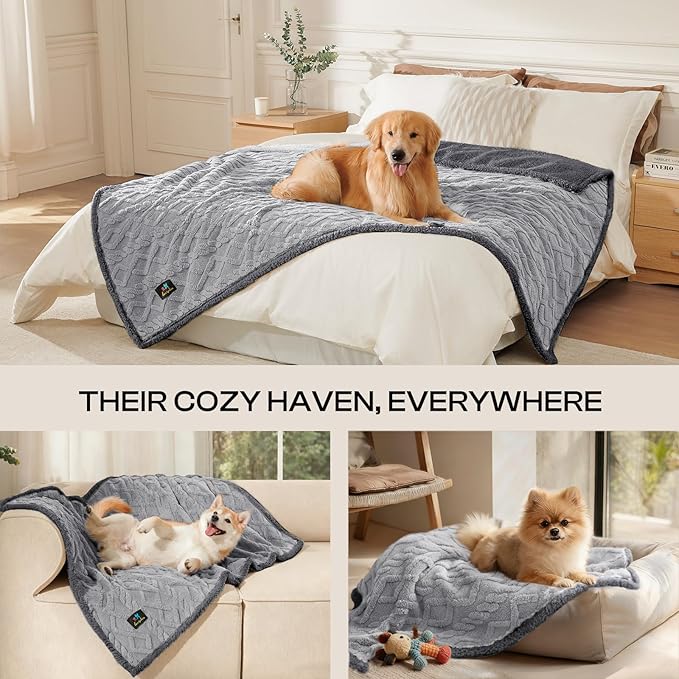 Luciphia Waterproof Pet Blanket, Liquid Pee Proof Dog Blankets for Sofa Bed Couch, Reversible Sherpa Fleece Furniture Protector Cover for Small Medium Large Dogs Cats,Light Grey Large（65" x 57"）