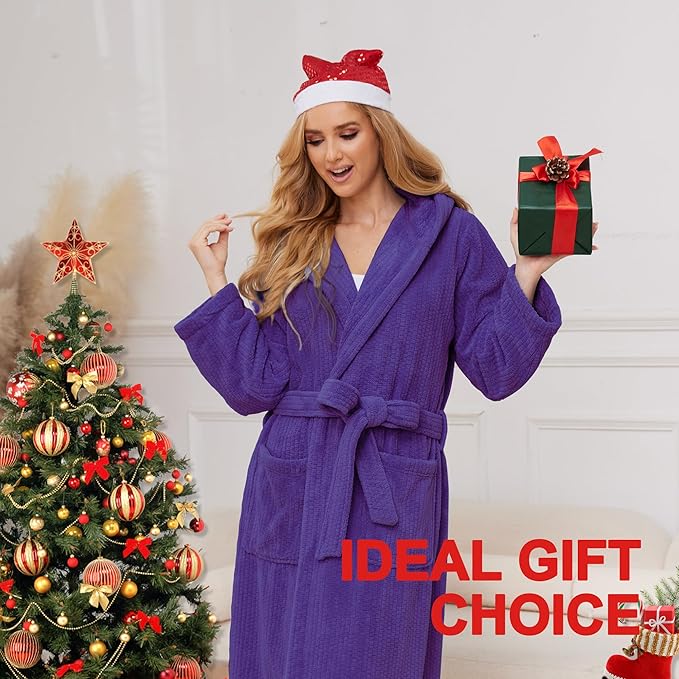 PJGGZ Hooded Bathrobes for Women, Soft Long Towel Robes for Women - Quick Dry yet Warm