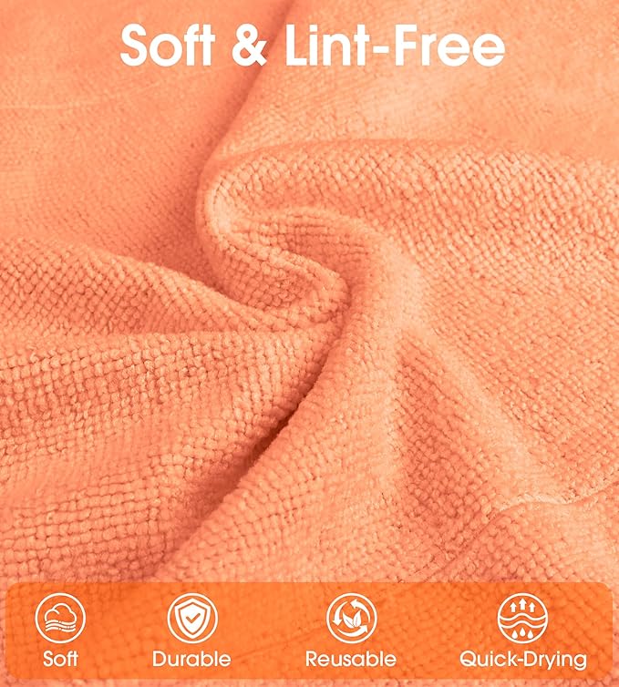 CHAUNCEY HOME Microfiber Cleaning Cloth Roll–100 Pack, Tear Away Microfiber Towels, Reusable, Washable, Scratch-Free, Kitchen Towels for Car, Home, Kitchen, Glass, Dishes(Honey Orange)