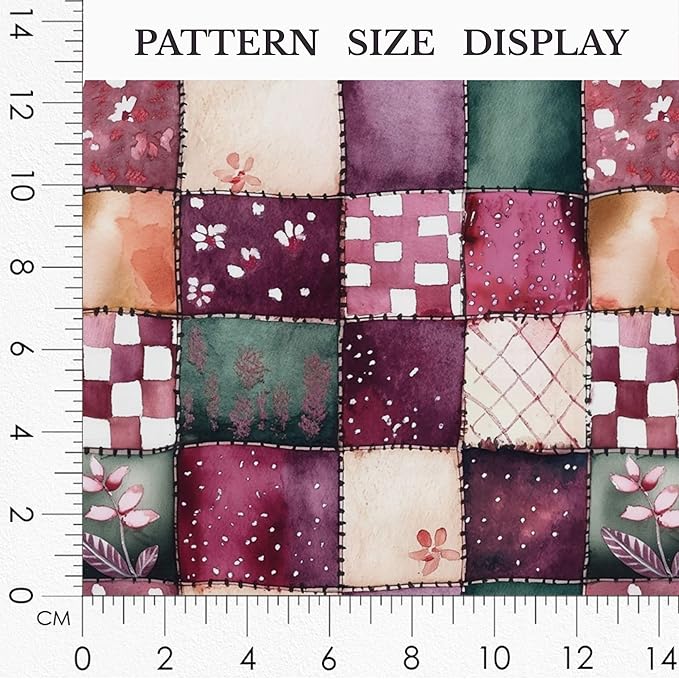 Plum Garden Patchwork Cotton Fabric – Elegant Burgundy & Green Patchwork Print Cotton 140 GSM, Panel 61 x 36.6 Inches, Pre-Cut Sewing Fabric Panel for Quilting, Crafts & Home Decor (USA Size)