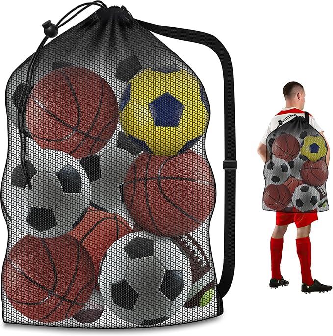 Extra Large Sports Ball Bag, Heavy Duty Breathable Mesh Storage Bag, 40" x 30" Hold 10-12 Soccer Basketball Football, Adjustable Shoulder Strap, Ideal for Coaches, Team, Swimming Gear