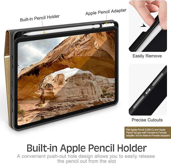 KingBlanc Case for iPad (A16) 11th Generation 11-inch 2025, iPad 10th Generation 10.9" 2022 with Pencil Holder, Vegan Leather Protective Stand Cover, Auto Sleep Wake, Multi-Angle Viewing/Typing, Beige