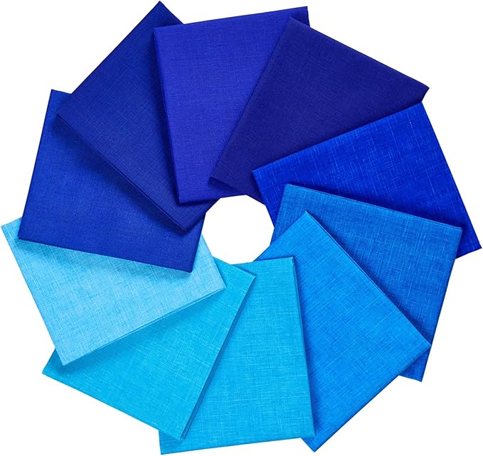 Craftido - 11 Options Solids with Tweed Tonals - Assorted Color Cotton Quilting Fabric Bundles 10pcs Fat Quarters 18"x21" - Medium Weight 5.2oz - for Quilting, Sewing and Crafts – Different Blues