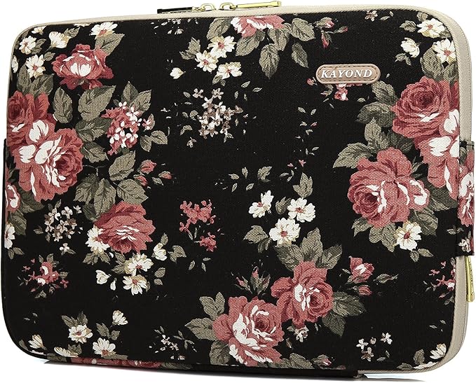 kayond Water-Resistant Canvas 11.6 Inch Laptop Sleeve-Black C Rose