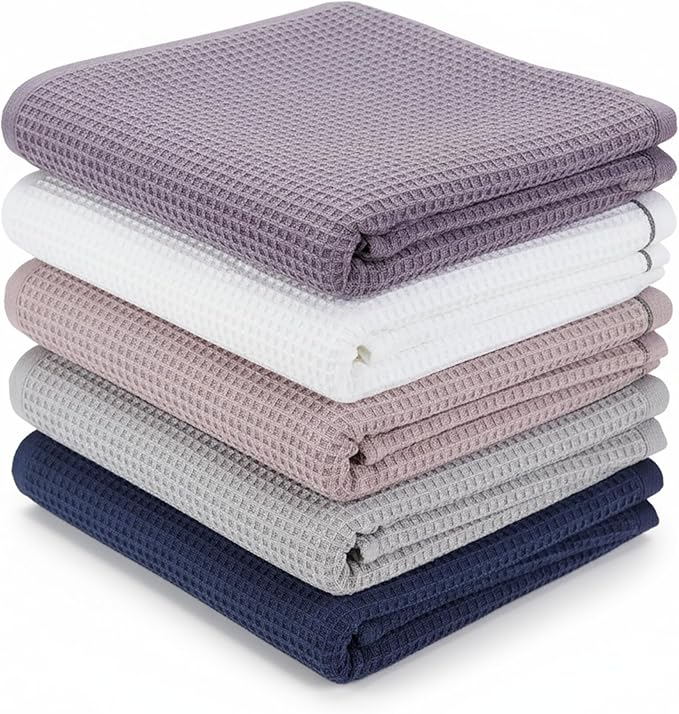 ZASHOP Kitchen Towels and Dishcloths Sets, Absorbent Dish Towels for Kitchen, Microfiber Cleaning Cloth, Dish Cloths for Washing Dishes, Waffle Kitchen Towels (Multicolored, 30" x 14")