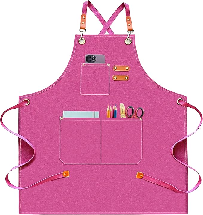 Canvas Work Apron for Men Women with 3 Pockets Heavy Duty Crossback Kitchen Chef Aprons for Cooking Grilling Barista