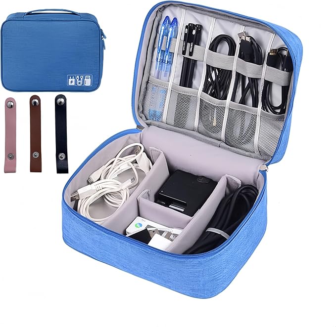 3-Wfinfing Travel Cable Organizer Pouch Electronic Accessories Carry Case Portable Waterproof All-in-One Storage Bag for Cord, Charger, Phone (Azure blue single)