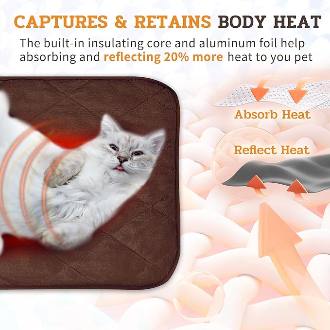 NWK Fluffy Self Warming Cat Mat, Cat Blanket, Thermal Dog Mat, Washable, Non-Slip Bottom for Sofa & Crate & Kennel & Car Seat (Coffee Brown, X-Large (45'' X 28'' X 0.4''))