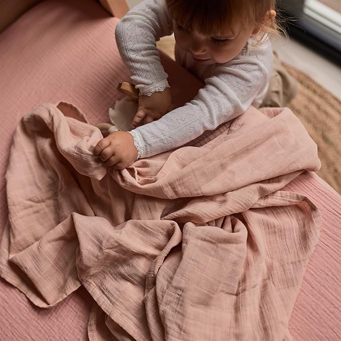 Huxie Swaddle - 100% Organic Cotton - Muslin Swaddle Blankets for Newborn, 47" x 47" 2-Pack (Fog/Blush)
